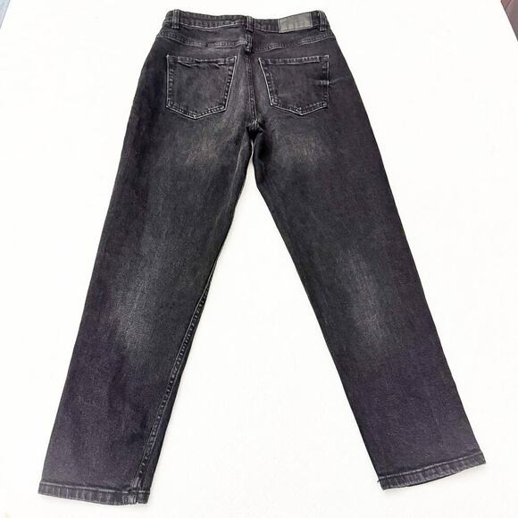 Zara Black Charcoal Straight Leg Distressed Denim Jeans Zip Fly Size 6 - Picture 3 of 8